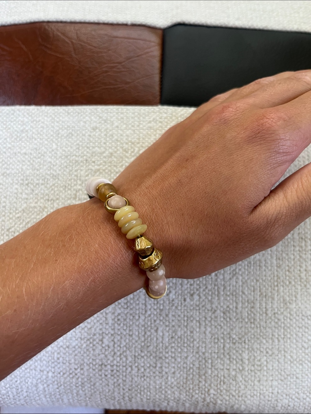 J. Crew Pink and Cream Bead Bracelet with Gold Accents